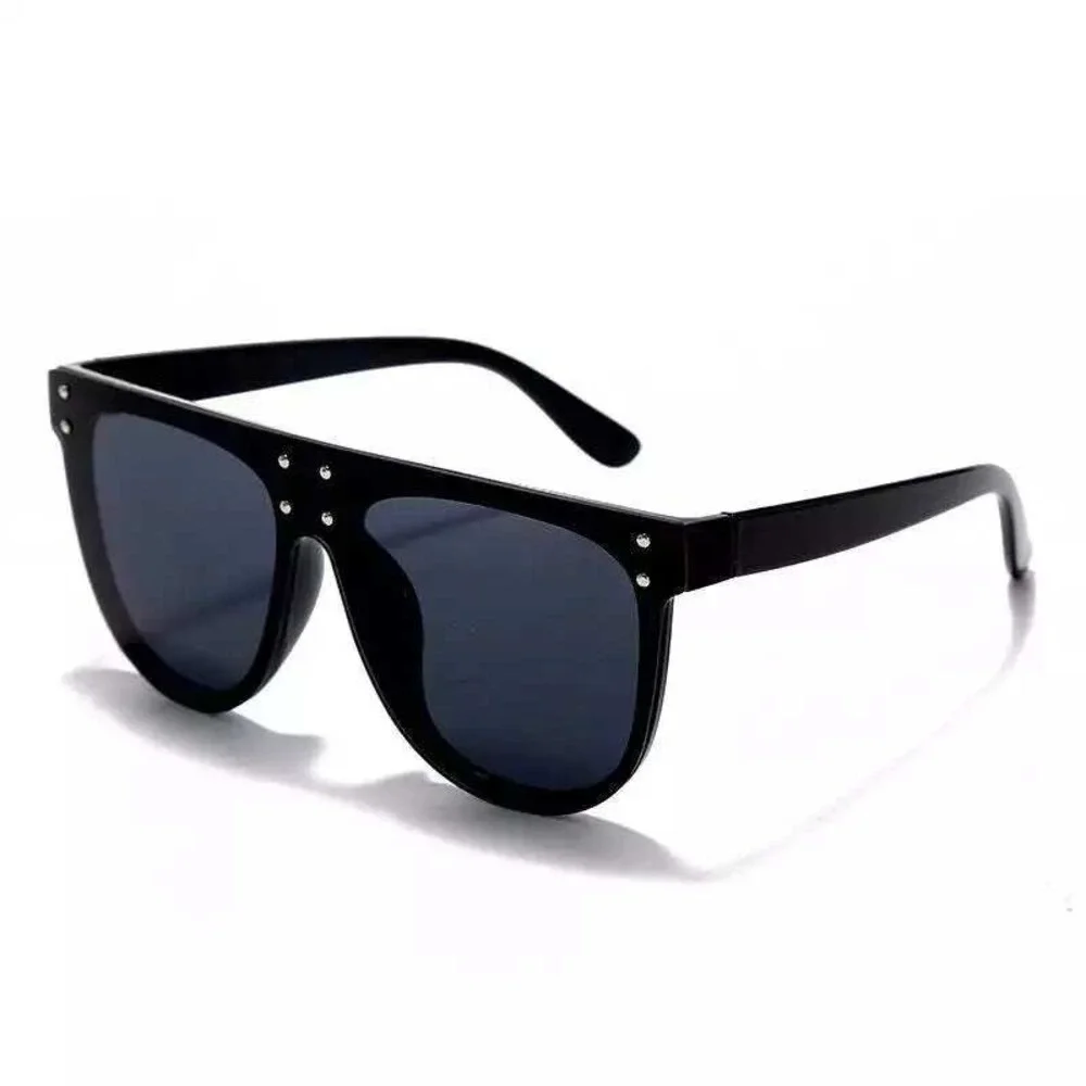 Flat Top Sunglasses Men Fashion Square Frame Luxury Trendy Dark Black Lens Gafas